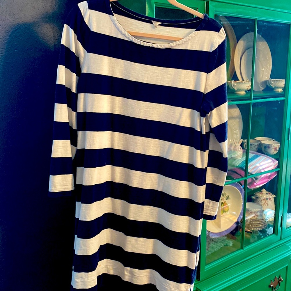 Navy and white striped dress